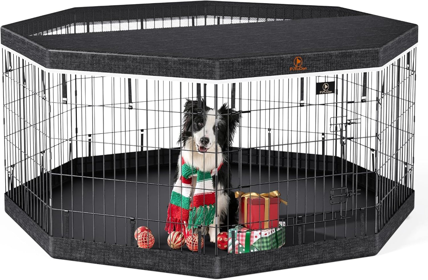 PJYuCien Dog Playpen, 8 Panels 24’’H Dog Pens Indoor with Bottom Pad and Top Cover, Metal Foldable Pet Puppy Exercise Fence Crate Kennel, Better for Small Animals,Black
