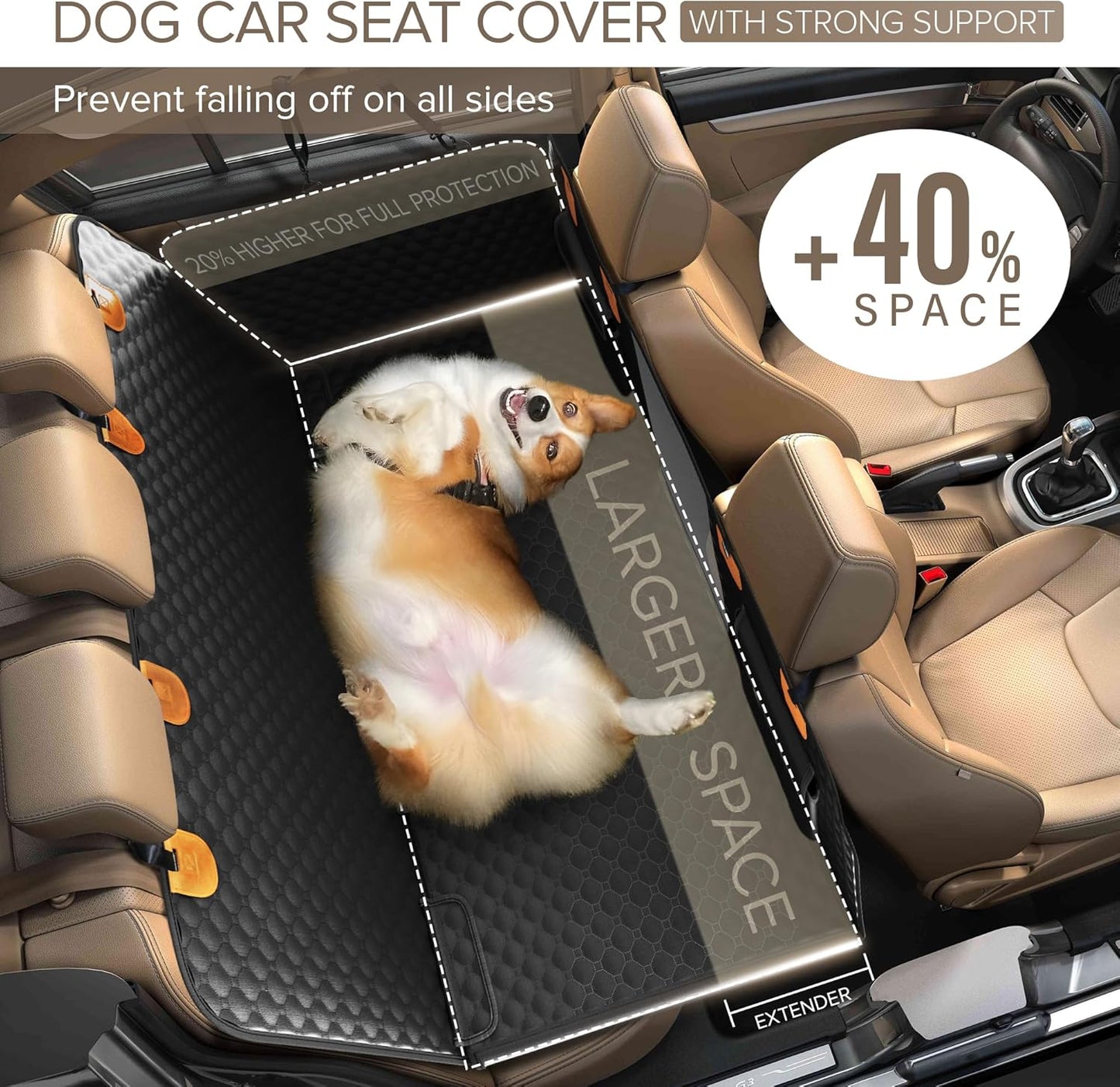 Back Seat Extender for Dogs, Heavy Duty Dog Car Seat Cover for Back Seat and Aggressive Chewer, Large Hard Bottom Car Seat Cover for Dogs, Dog Hammock for Car, Travel Pet Car Bed for Car, SUV, Truck