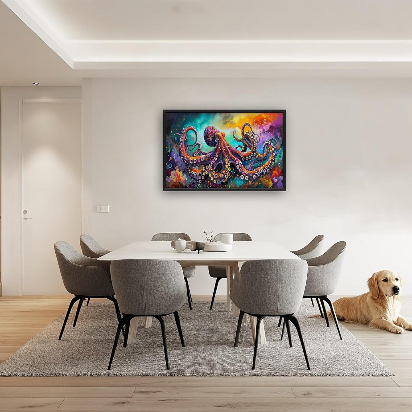 Quorin Octopus Large Wall Art Abstract Colorful Octopus Pictures Sea Ocean Animal Wall Decor Canvas Print Painting Artwork for Bathroom Living Room Bedroom 36L x 24W