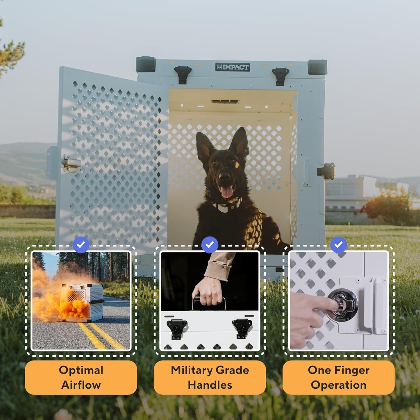 Impact Collapsible Dog Crate - Foldable Hard Crate for Medium Dogs - Heavy Duty Travel Kennel with Powder-Coated Aluminum - Quick Setup for Indoor & Outdoor (Gray, 30" (30.5" L x 20.5" W x 26" H))