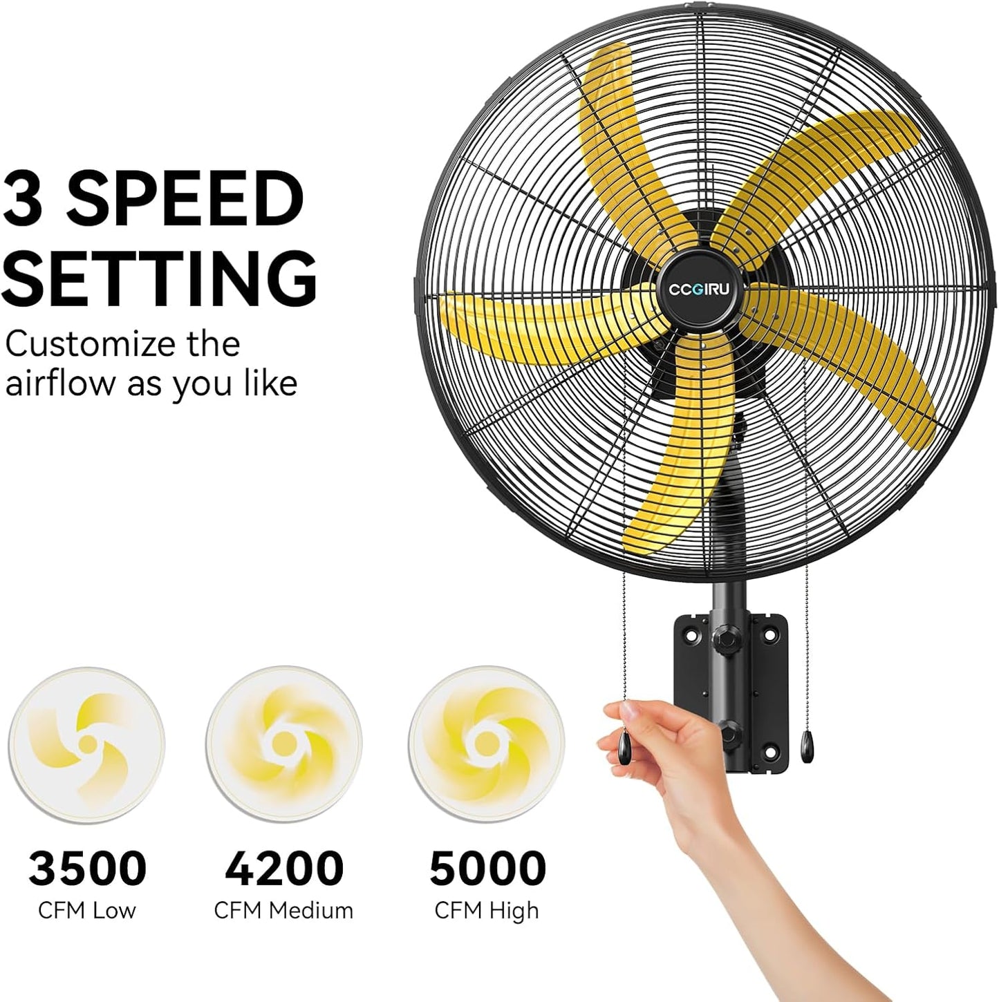 5000 CFM 20" Wall Fan Oscillating, Professional Industrial Wall Mount Fan with 3 Speed for Warehouse, Factory, Workshops, and Garage, UL Listed