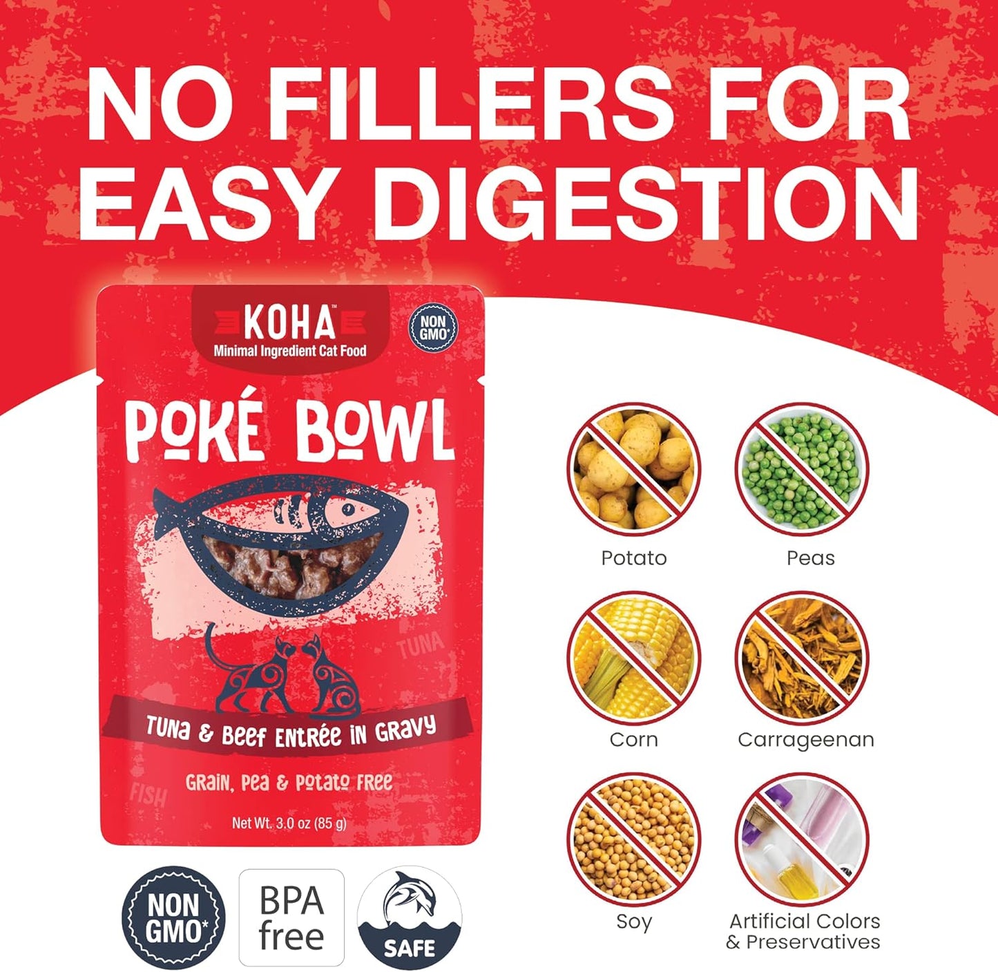 KOHA Poké Bowl Tuna & Beef Entree in Gravy for Cats, 12-Pack of 3oz Pouches