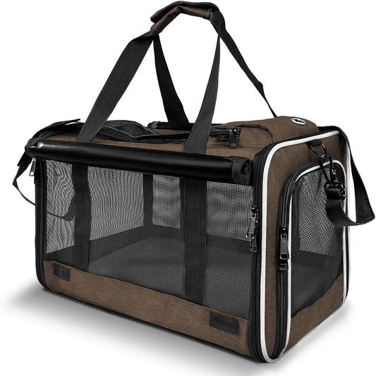Pet Carrier for Large Cat Soft-Sided Animal Traveling Bag for Medium Cat up to 20lbs / Washable Small Dog Puppy 10 lbs Crate Case with Privacy Curtains for Home Outdoor Travel Mocha Brown