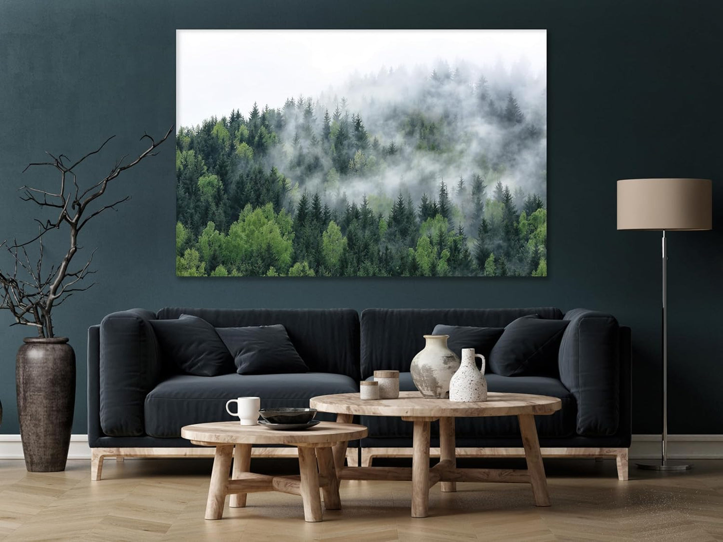 Nature Wall Art Prints - Ocean Forest Mountain Lake Canvas Landscapes - Small to Extra Large Living Room Bedroom Kitchen Bathroom Décor (Pine Trees in Fog, 20L" x 30W")