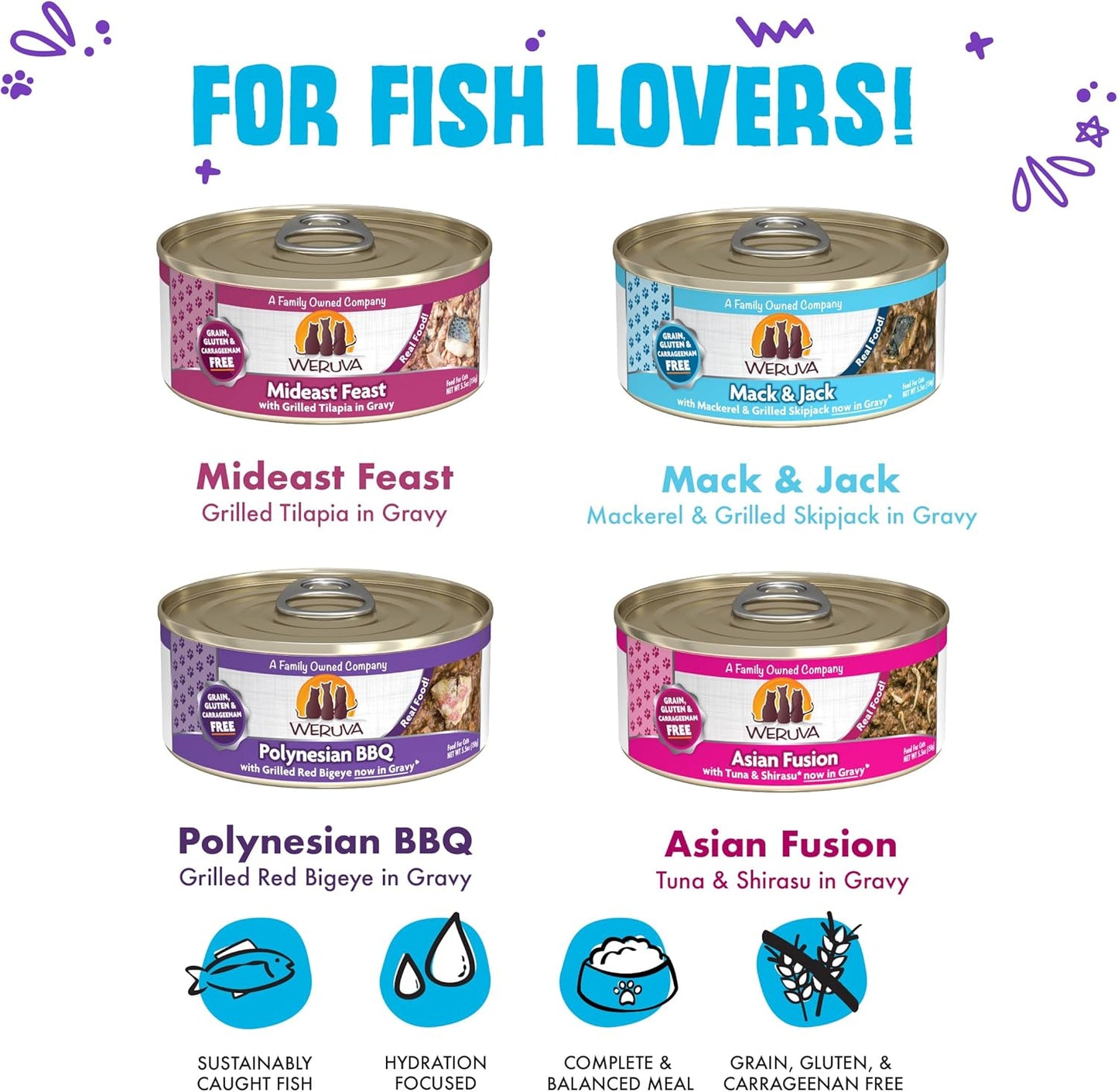 Weruva Classic Cat Food, Variety Pack, Frisky Fishin' Friends Wet Cat Food, 5.5oz Cans (Pack of 24)