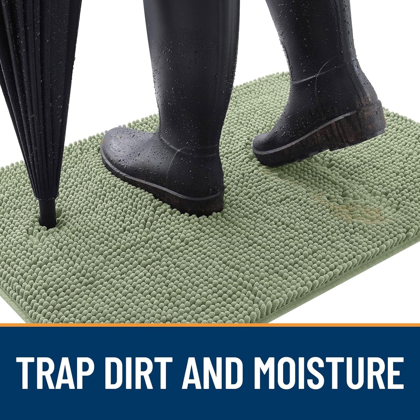 OLANLY Dog Door Mat for Muddy Paws 59x35, Absorbs Moisture and Dirt, Absorbent Non-Slip Washable Doormat, Quick Dry Chenille Mud Mat for Dogs, Entry Indoor Entryway Carpet for Inside Floor, Sage Green