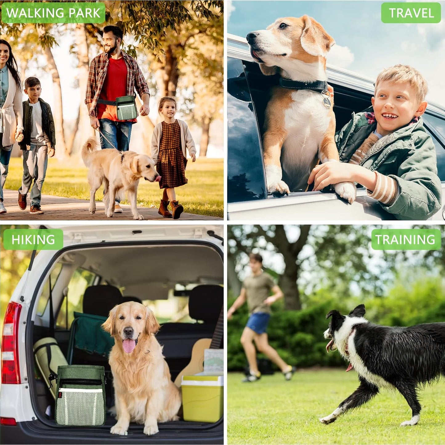 Dog Treat Pouch-3 Ways to Wear Treat Pouches for Pet Training and 2 Pieces Clicker Taining for Dogs,Dog Training Treat Pouch Bag and Dog Clicker for training with Waist Belt Shoulder Strap-Dark Green