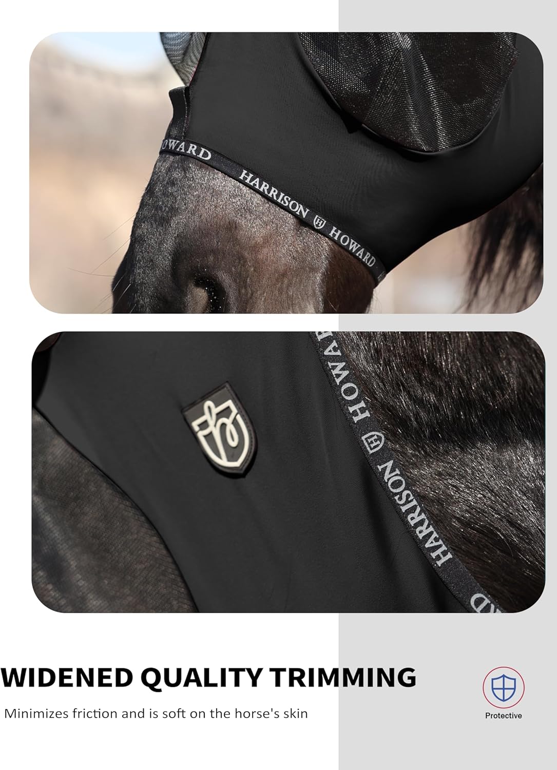 Harrison Howard Horse Fly Mask with Forelock Opening Stretch Breathable and Comfortable for Horses UV -Protection Black L
