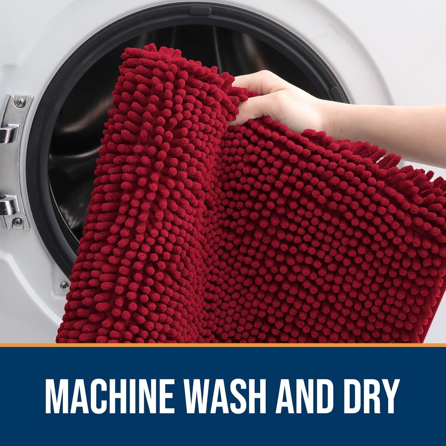 OLANLY Dog Door Mat for Muddy Paws 59x24, Absorbs Moisture and Dirt, Absorbent Non-Slip Washable Doormat, Quick Dry Chenille Mud Mat for Dogs, Entry Indoor Entryway Carpet for Inside Floor, Red