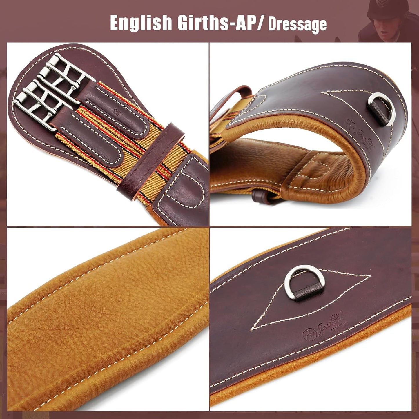 Jeereal English Dressage Girths,Breathable Horse Girth for English Saddle,Premium Equestrean Gear,Made Genuine Leather