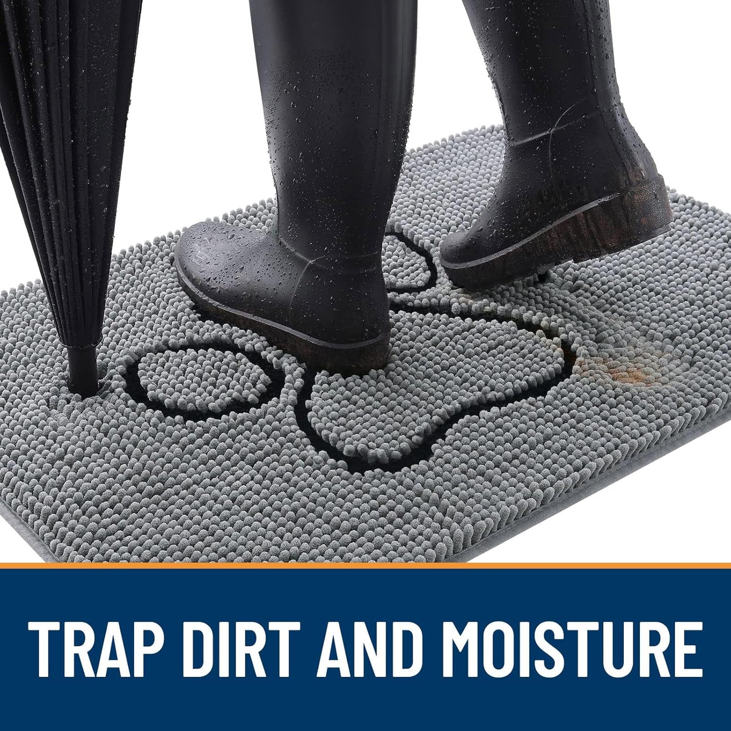 OLANLY Door Mat for Muddy Dog Paws 70x46, Ultra Absorbent Chenille Mud Doormat with Paw Print Design, Non-Slip Washable Doormat for Indoor Entryway, Quick-Dry Pet Bed Mats for Dirty Dogs, Grey