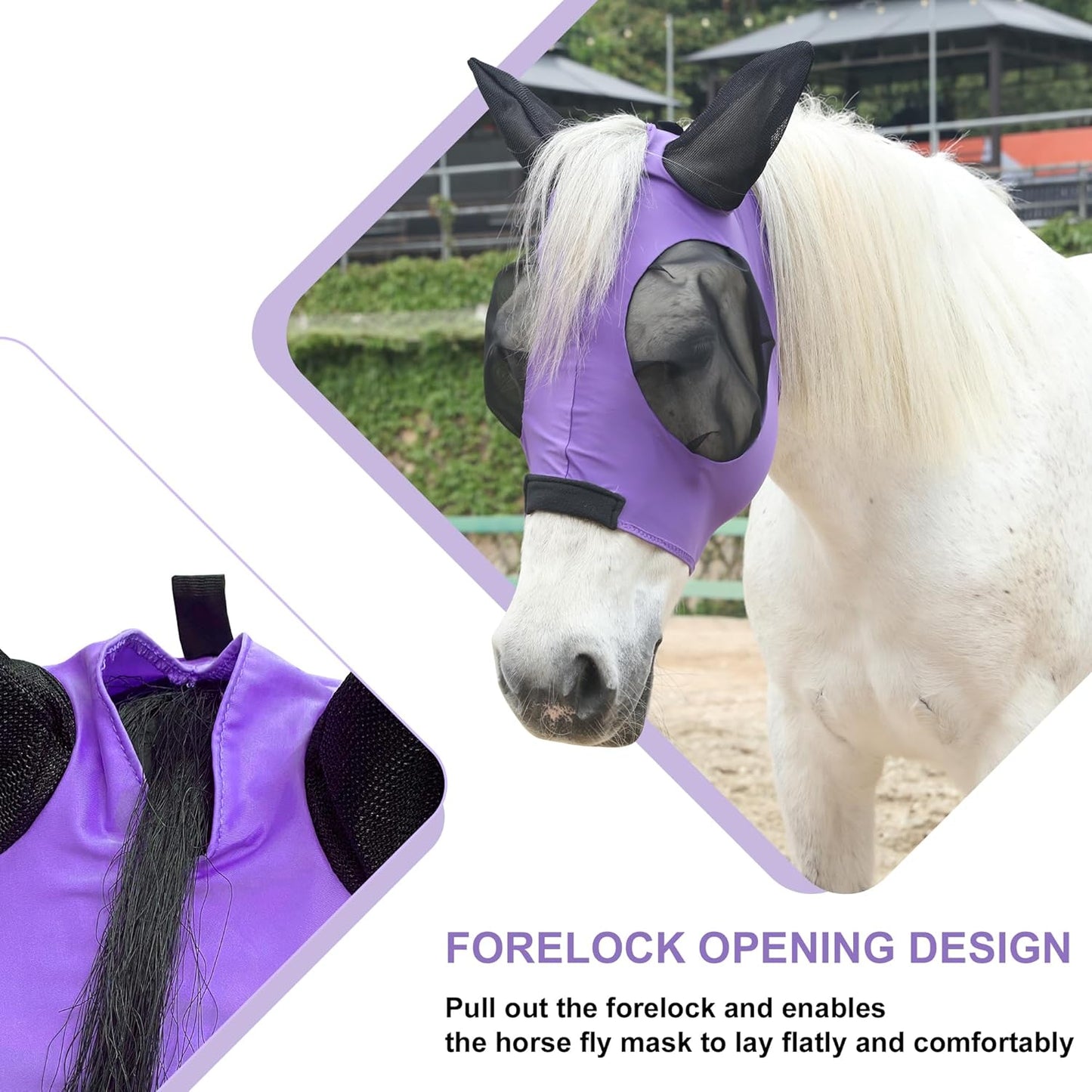 Stretchy Horse Fly Mask for Horses, Soft Lycra Equine Mesh Mask, Elasticity Horse Face Covering, Breathable&UV Protection, Violet, Cob