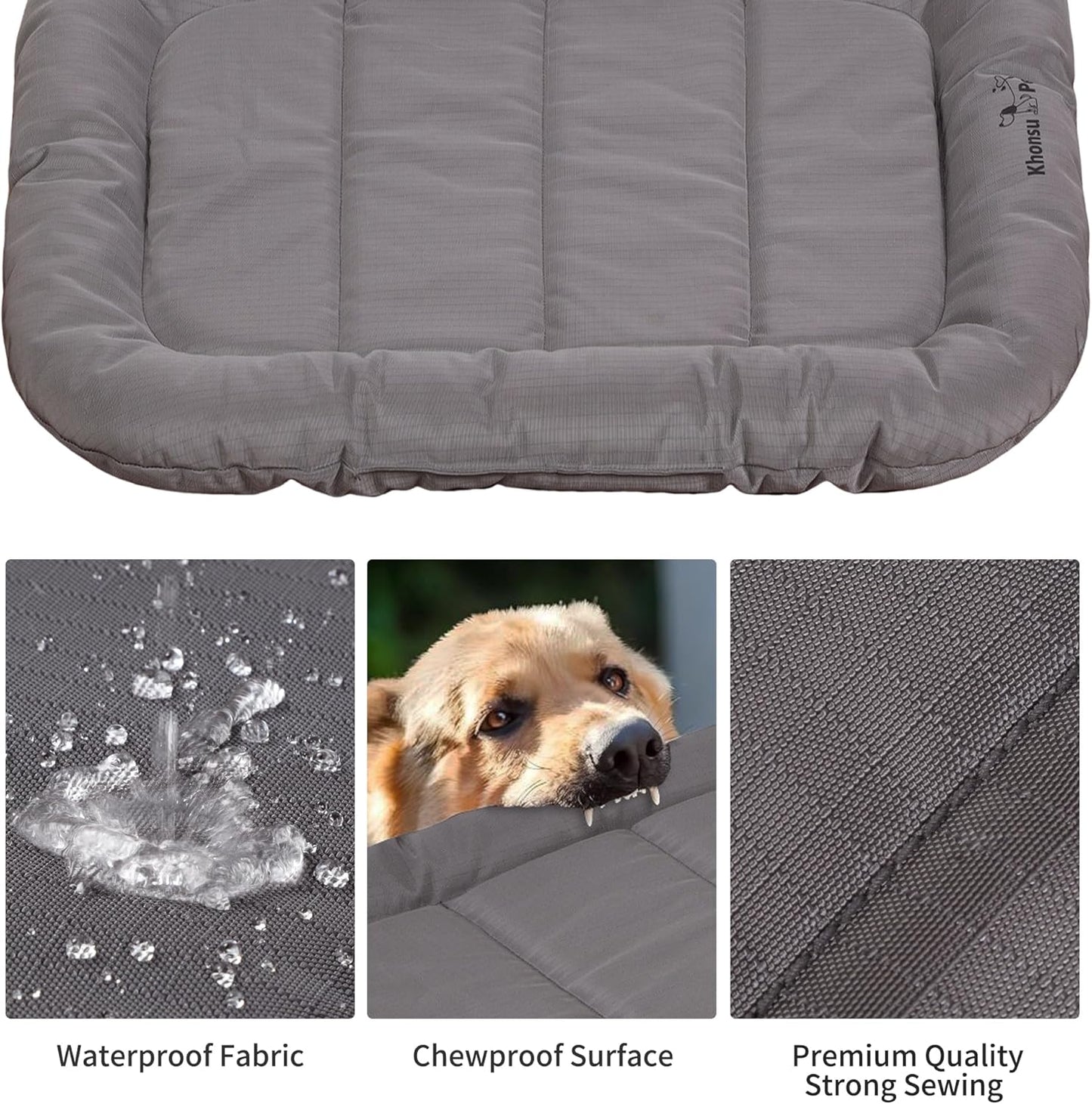 KHONSU PET Durable Dog Bed Tough and Tear Proof Dog Crate Bed, 800lbs Tear Strength PVC-Backed Waterproof Ped Bed Mat Indoor & Outdoor Use for Dogs up to 35 lbs