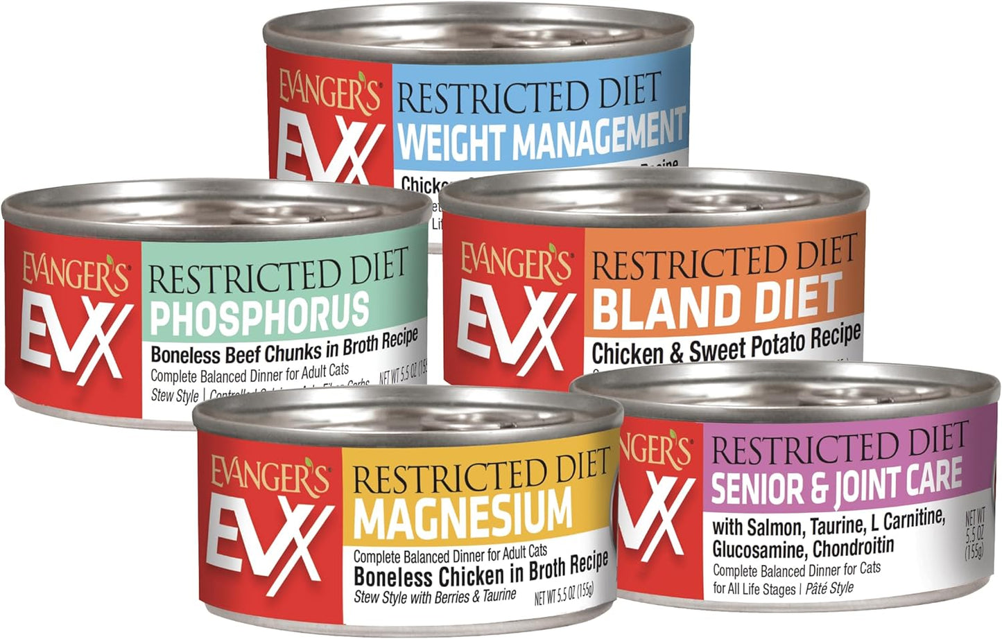 Evanger’s EVX Restricted Diet Weight Management Canned Cat Food – 24 Count, 5.5 oz Cans Each – Chicken, Salmon & Sweet Potato Recipe – Grain Free, Limited Ingredients, Pâté Style
