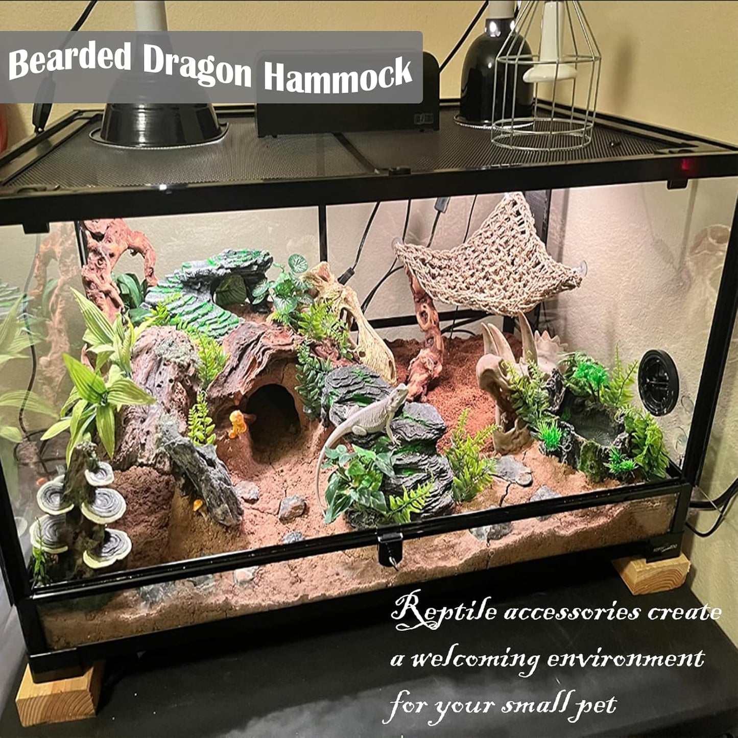 kathson Bearded Dragon Hammock,Lizard Lounger Reptile Tank Hanging Plants Climbing Jungle Vines Flexible Leaves Decorations for Lizards Chameleon Gecko Snakes(5 PCS)