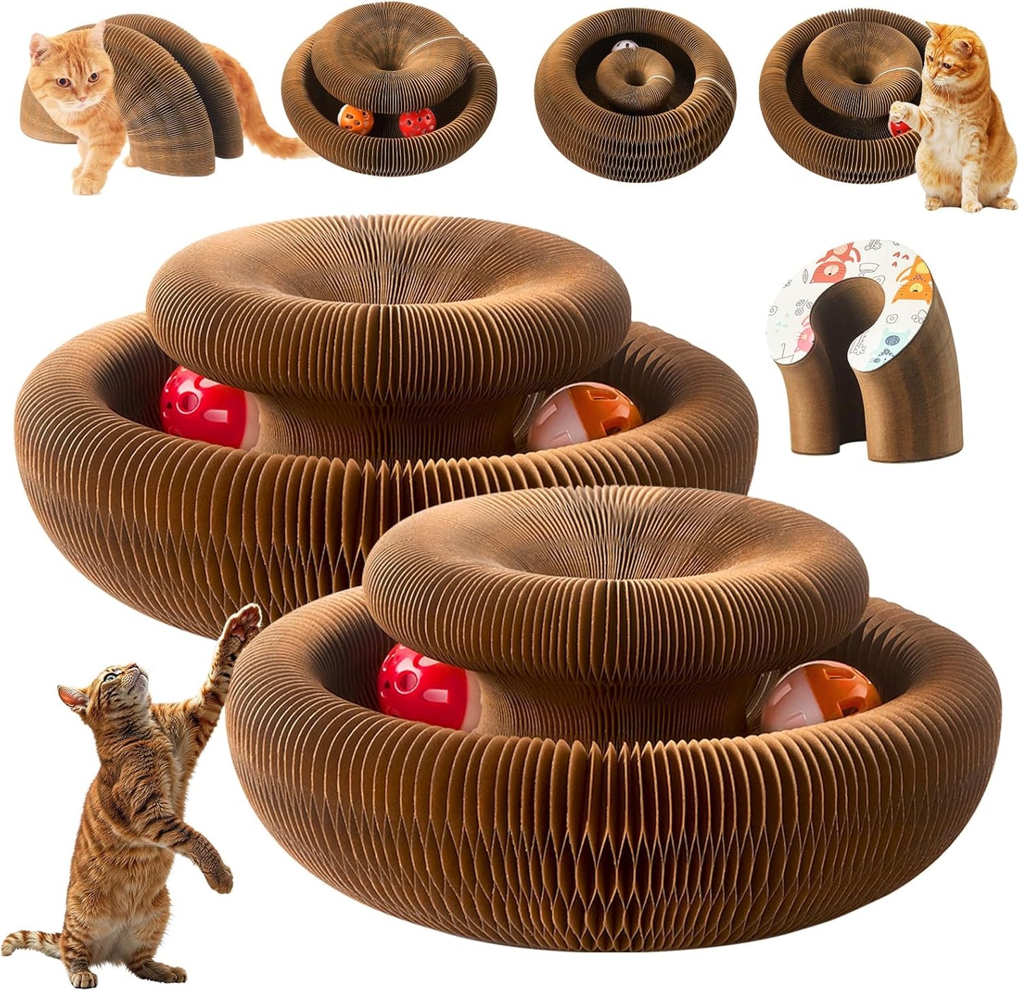 2 Pack Magic Organ Cat Toy Foldable Magic Organ Cat Scratching Board Reversible Infinity Style Magic Organ Cat Toy with 4 PCS Ball Cat Toys Interactive Indoor Cat Toys