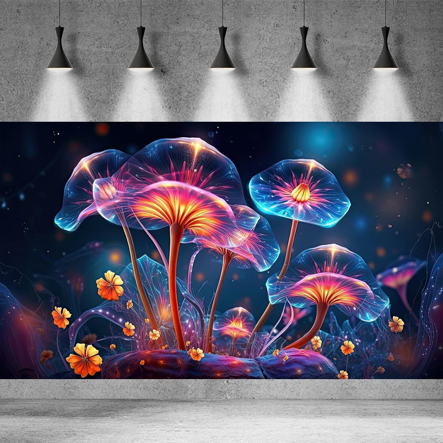 Flower Aquarium Background Modern Style Bluebell Blooming Flower Floral Design Terrarium Background Mysterious Elegant Glowing Fantasy Flower Fish Tank Backdrop Poster Decorations Vinyl 48x24in