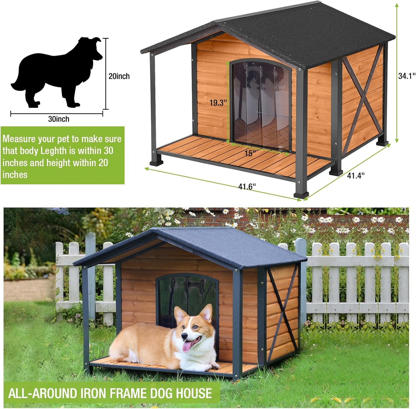 Dog House Outdoor Large Insulated Dog Kennel with Liner for Winter Waterproof Dog Cage for Small & Medium & Large Dogs,Unique All-Around Iron Frame
