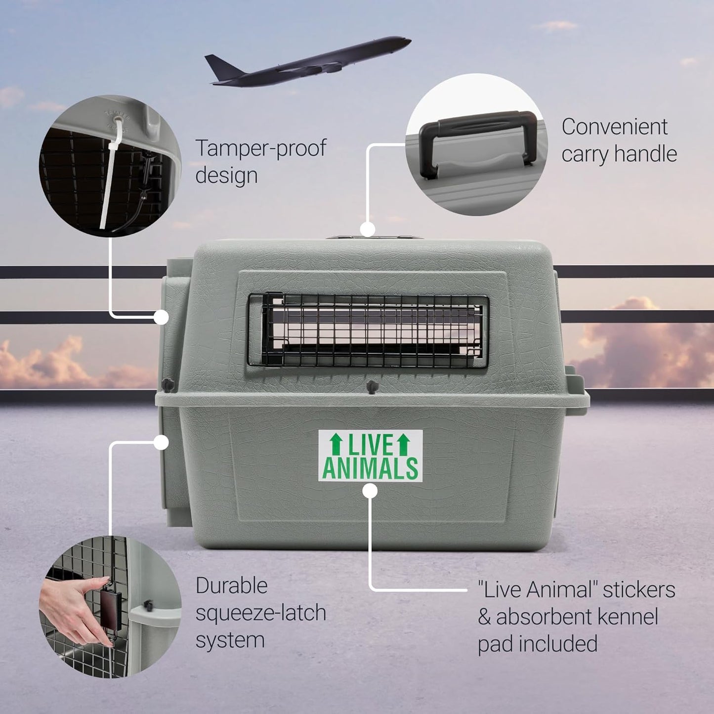 Petmate Sky Kennel - For Air and Travel, Airline Compliant Dog Crate for Pets up to 15 lbs, Heavy Duty Dog Kennel, Made in the USA- 21 Inches