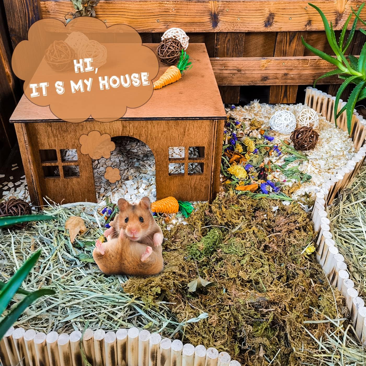 Guinea Pig Houses and Hideouts, Hamster House Hideout, Wooden Small Animal House with Windows, Large Guinea Pig Hideout Castle for Hamsters Small Bunny Chinchillas Playing Hiding