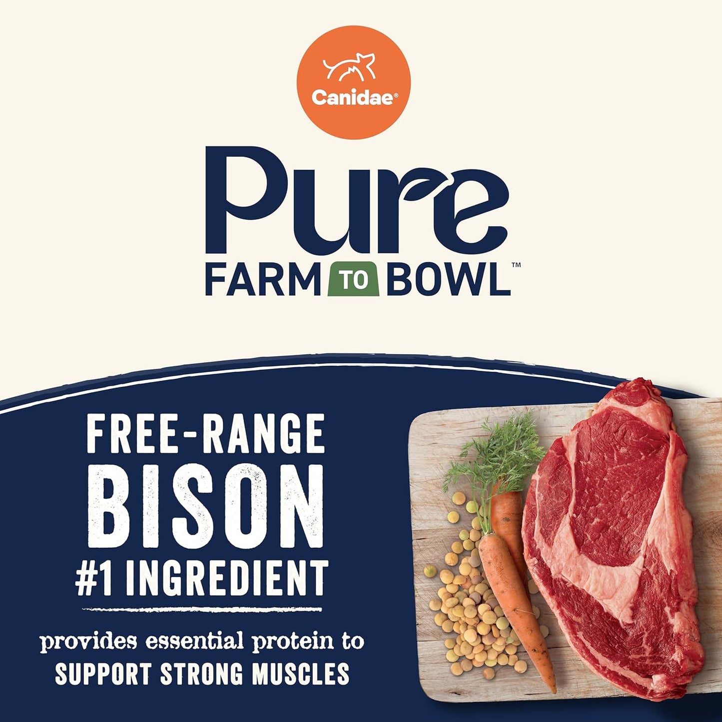 Canidae Pure Farm to Bowl Free-Range Bison, Lentil & Carrot, Adult, Grain-Free Dry Dog Food, 21lb