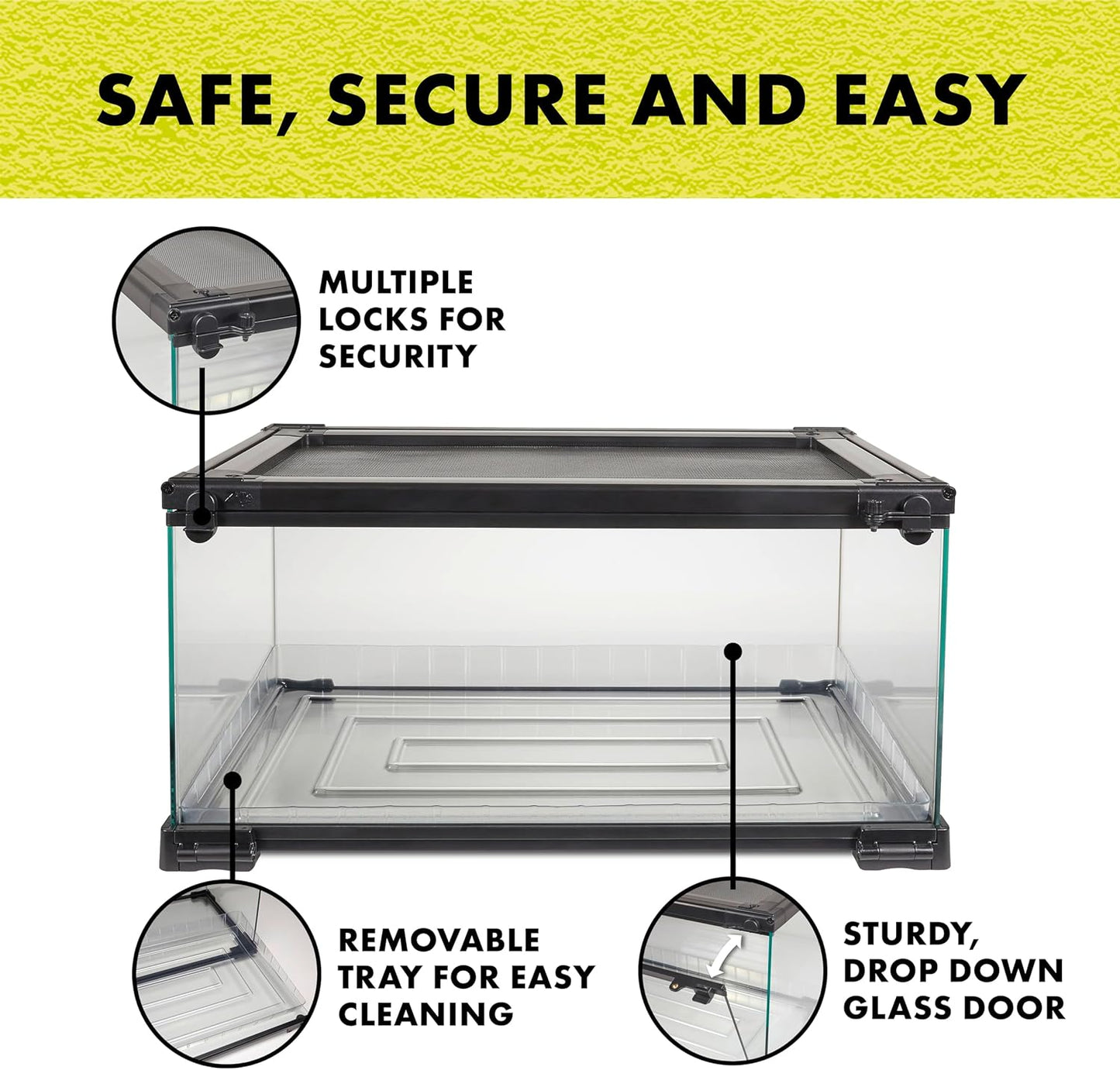 Zilla QuickBuild Reptile 10 Gallon Glass Terrarium Habitat with Bedding Tray For Geckos, Snakes, Lizards, Frogs, Turtles, and Tortoises, 20" x 12" x 10"