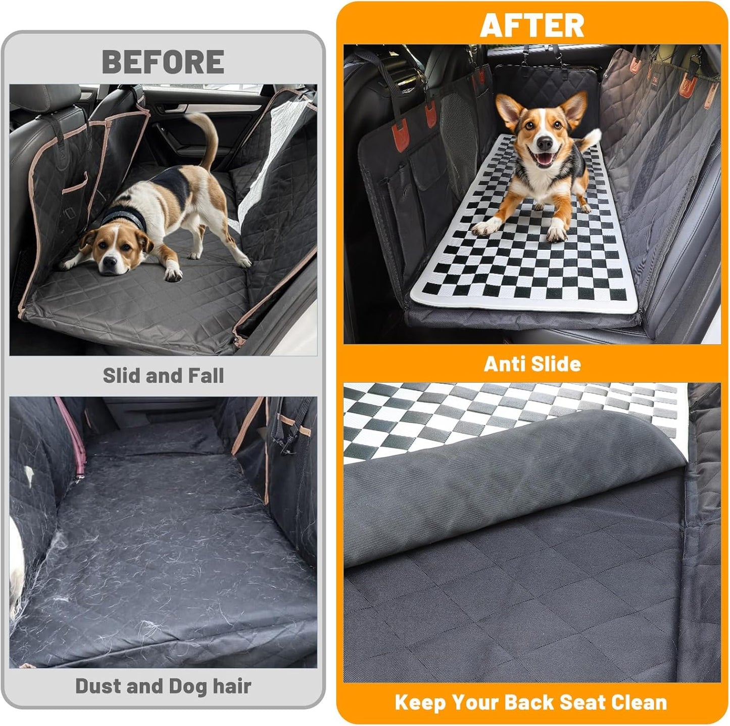 Non-Slip Pet Bed Mat for Truck Back Seat Extender, Hair Resistant Dog Blanket for Hard Bottom Dog Car Seat Cover, Anti Slip Pet Linner Backseat Cover Black Plaid XL