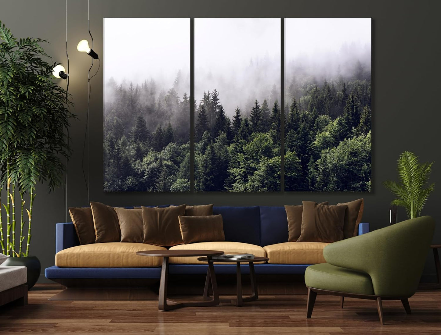 Nature Wall Art Prints - Ocean Forest Mountain Lake Canvas Landscapes - Small to Extra Large Living Room Bedroom Kitchen Bathroom Décor (Foggy Pine Forest, 71x47 Inches - 5 Panels)