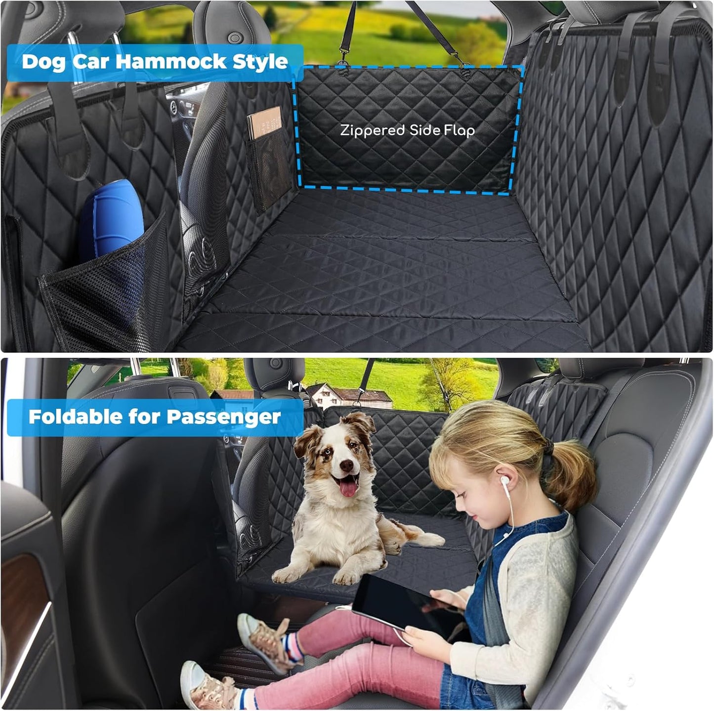 URPOWER Back Seat Extender for Dogs - Hard Bottom Dog Car Seat Cover Holds 420 lbs, Waterproof Dog Hammock Dogs Bed for Cars, SUVs & Small Trucks, Pet Backseat Protector with Mesh Window & Large Space