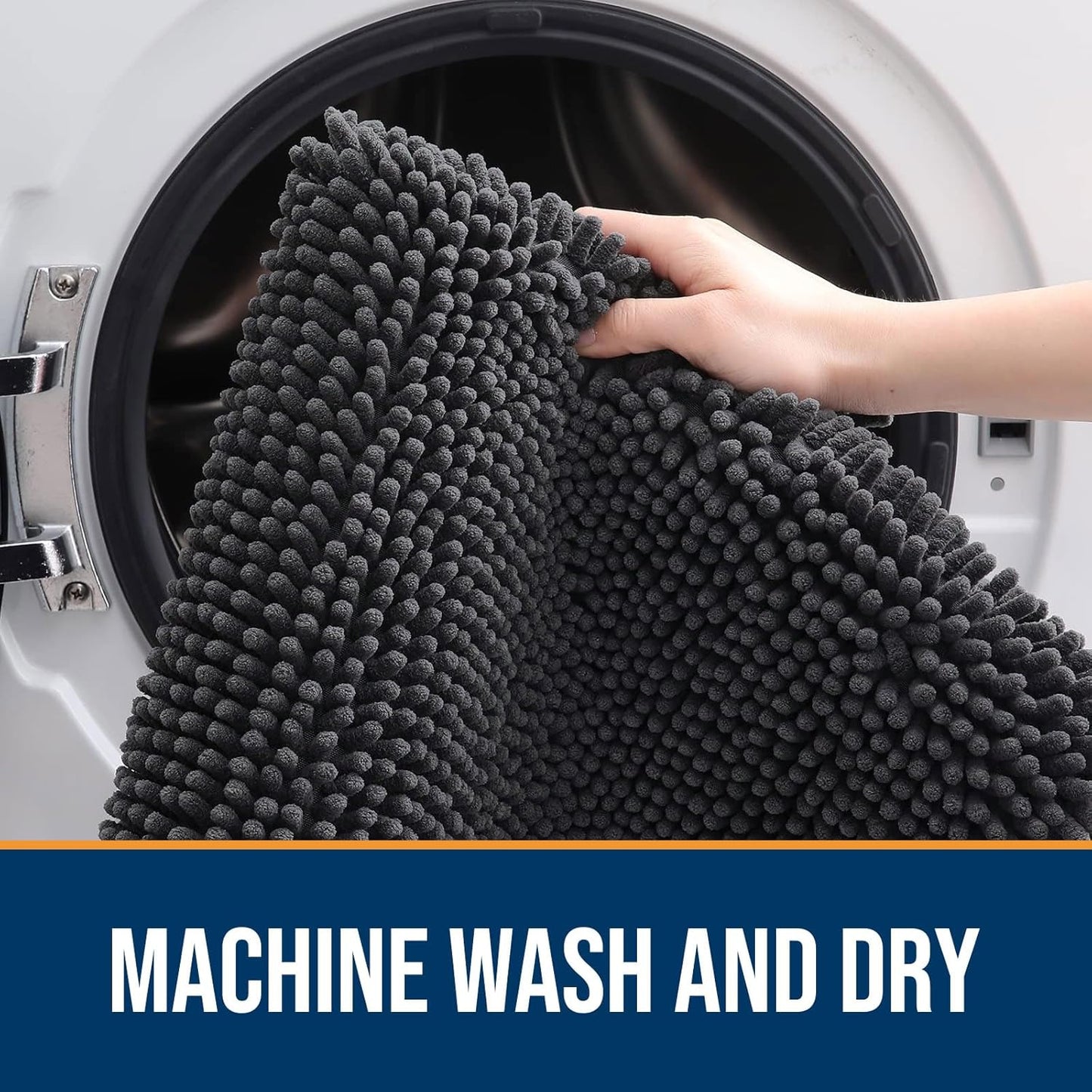 OLANLY Dog Door Mat for Muddy Paws 59x24, Absorbs Moisture and Dirt, Absorbent Non-Slip Washable Doormat, Quick Dry Chenille Mud Mat for Dogs, Entry Indoor Entryway Carpet for Inside Floor, Dark Grey