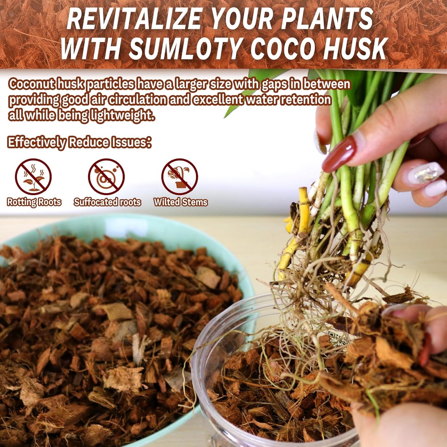 Coco Chips for Plant - 10LB Organic Coconut Husk Chips with Low EC & PH Balanced, High Expansion Coconut Substrate Coco Husk Mulch for Garden, Flowers and Reptile