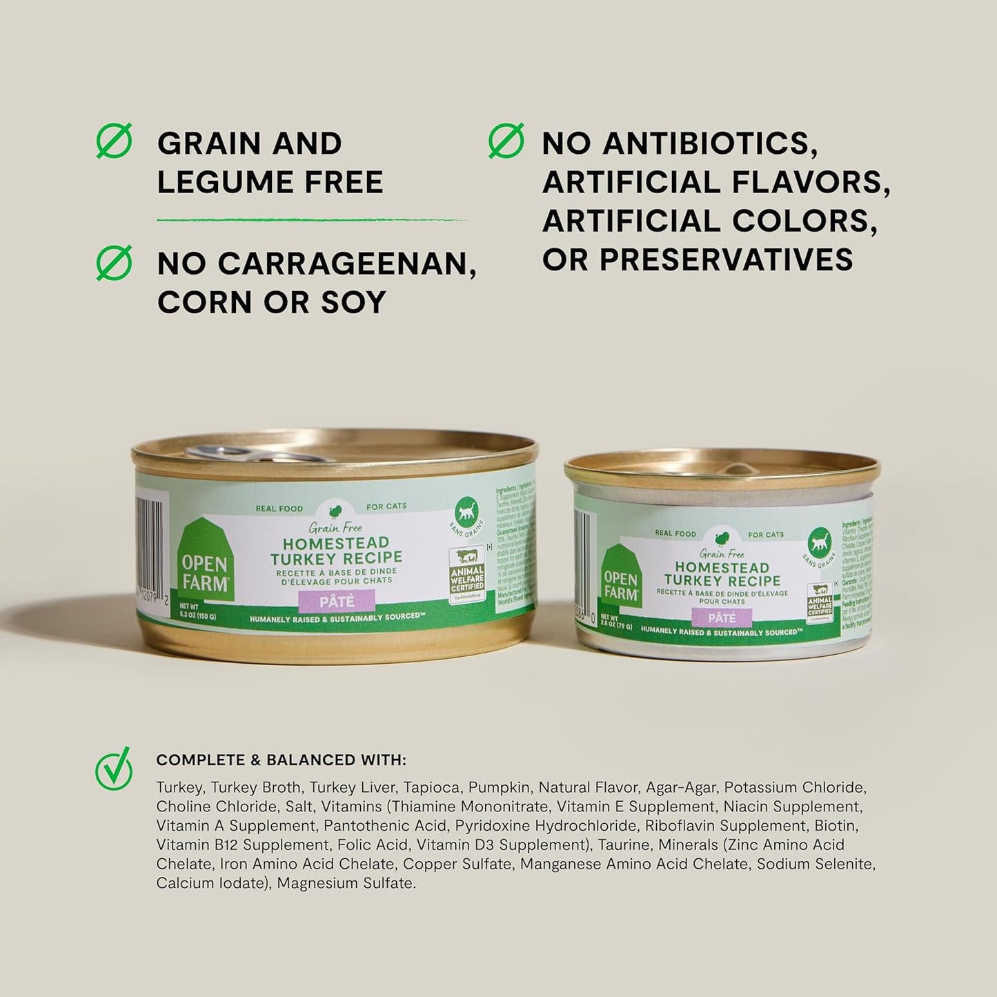 Open Farm Canned Cat Food, Paté for Complete & Balanced Nutrition, Grain-Free and Legume-Free Wet Cat Food, Homestead Turkey Recipe, 5.3oz Cans (Case of 12)