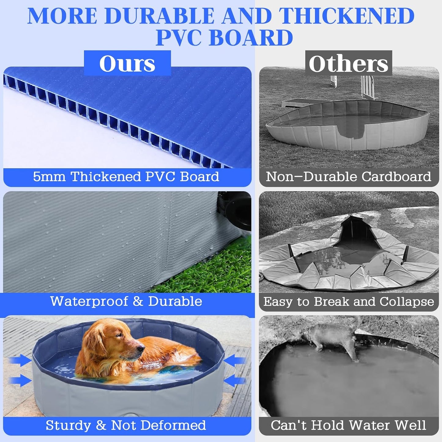 Foldable Dog Bath Swimming Pool Plastic Kiddie Pool Professional Tub Collapsible Grooming Bathtub for Pets Kids Baby and Toddler, 48 x 12 Inches Gray