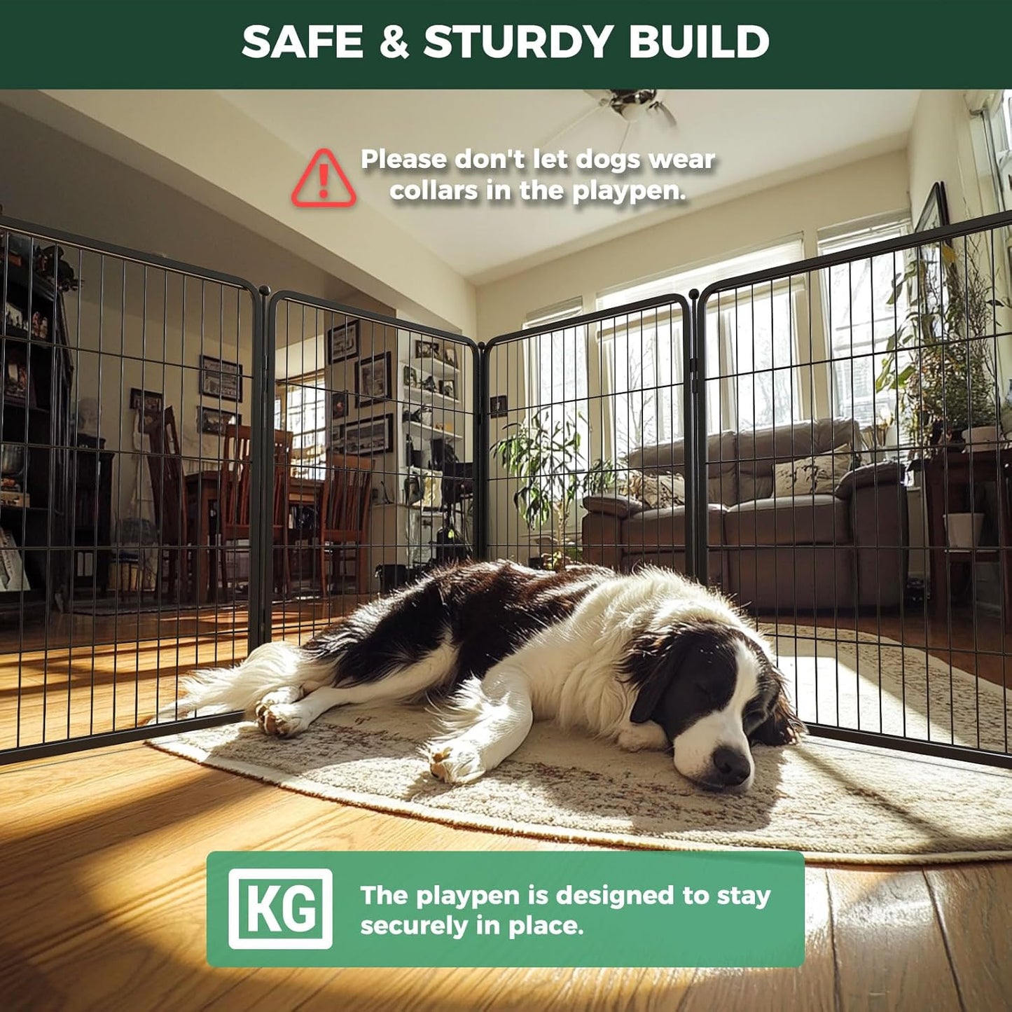 FXW Homeplus Unleashed Indoor Dog Playpen - Stress-Free and Safe Play, Heavy Duty 40 Inch 8 Wire Panels Dog Pen for Medium and Large Dogs, Black│Patented