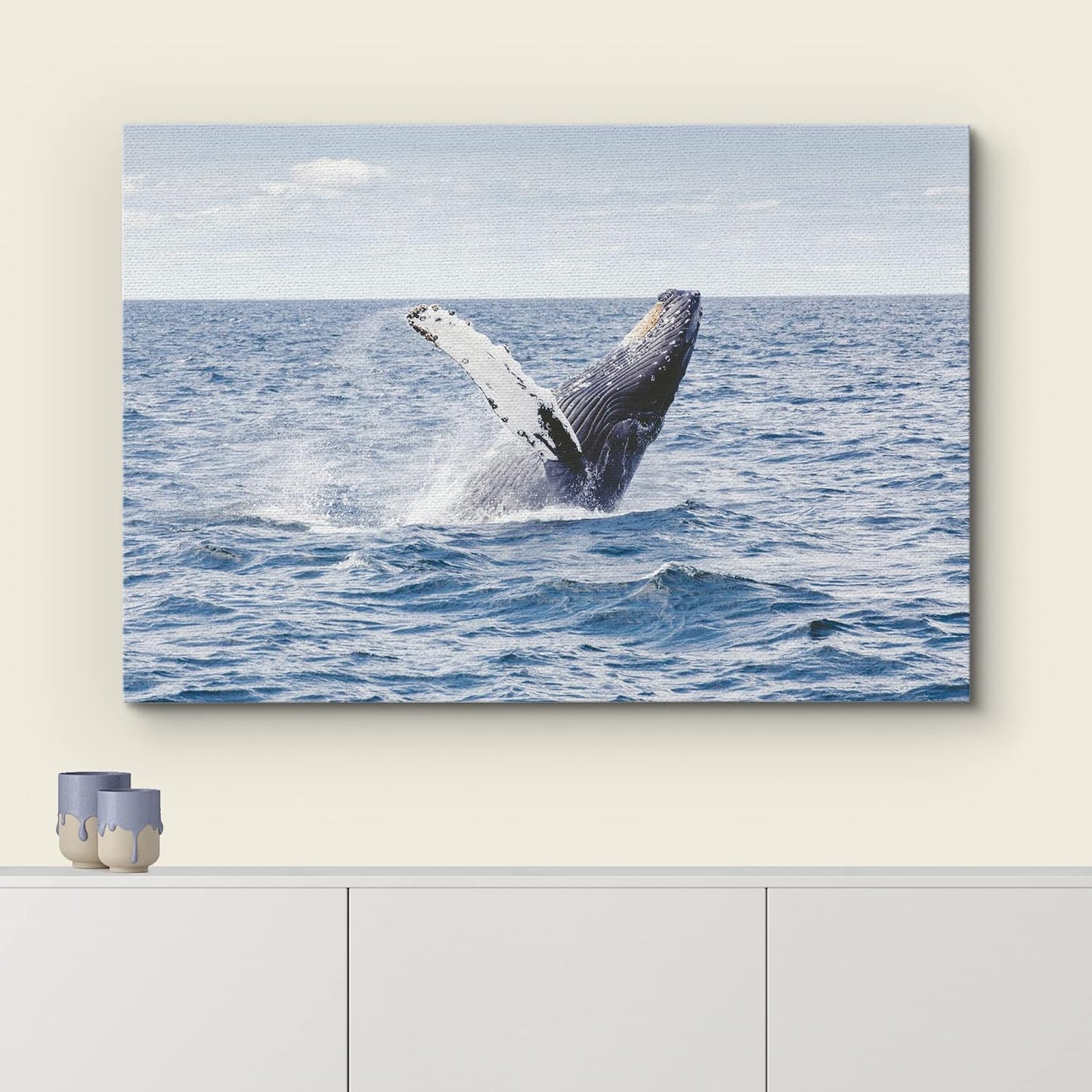 wall26 Canvas Print Wall Art Tropical Ocean Sea Water Horizon Blue Whale Nature Animals Photography Realism Rustic Scenic Landscape Wilderness Colorful for Living Room, Bedroom, Office - 16"x24"