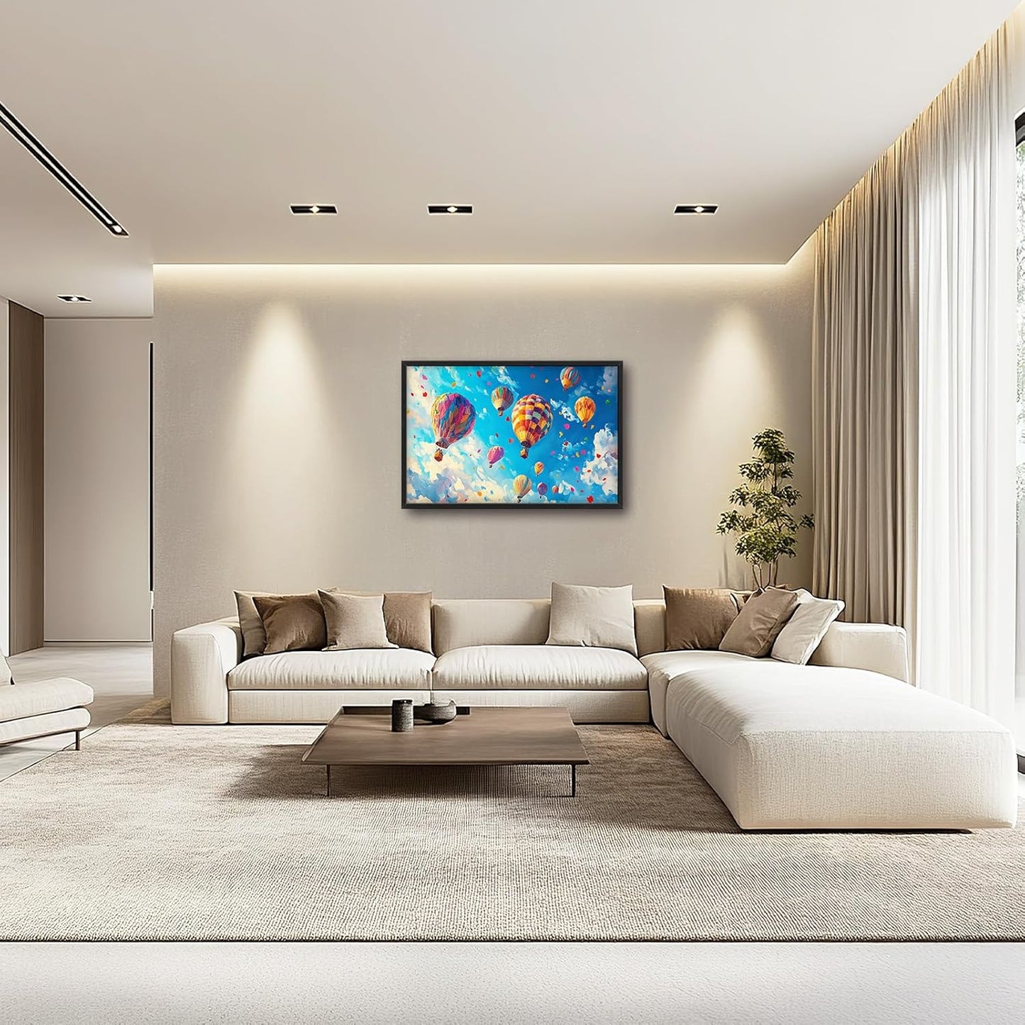 Hot Air Balloon Large Wall Art for Living Room, Framed Oversized Hot Air Balloon Wall Decor Colorful Sky Canvas Painting Modern Artwork for Living Room Bedroom Office Dinging Room 36"x24"