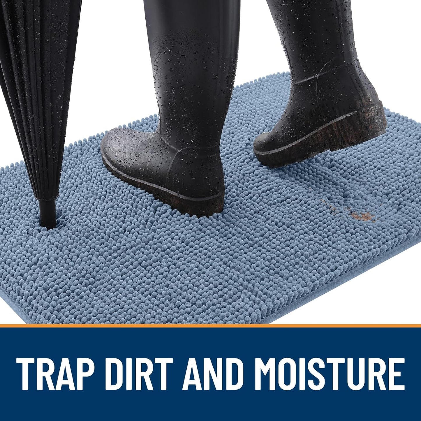 OLANLY Dog Door Mat for Muddy Paws 44x24, Absorbs Moisture and Dirt, Absorbent Non-Slip Washable Doormat, Quick Dry Chenille Mud Mat for Dogs, Entry Indoor Entryway Carpet for Inside Floor, Airy Blue