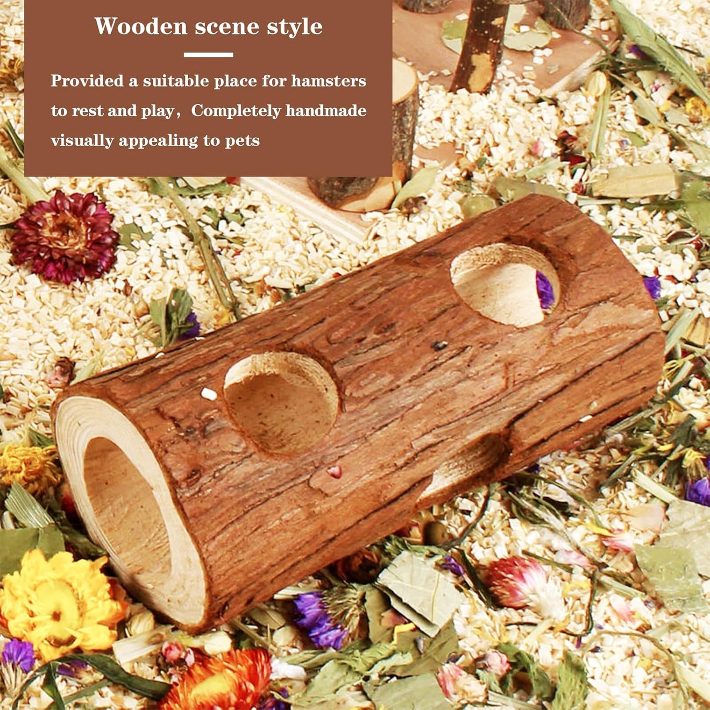 Natural Wooden Hamster Tunnels & Hideouts – Chew-Safe Birch Trunk Tubes for Dwarf Hamsters, Gerbils, Mice – Cage Accessories, Exercise Toy, Forest-Themed Small Pet Habitat