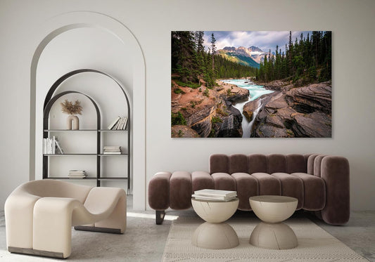 Nature Wall Art Prints - Ocean Forest Mountain Lake Canvas Landscapes - Small to Extra Large Living Room Bedroom Kitchen Bathroom Décor (Mountain River Waterfall, 28L" x 41W")