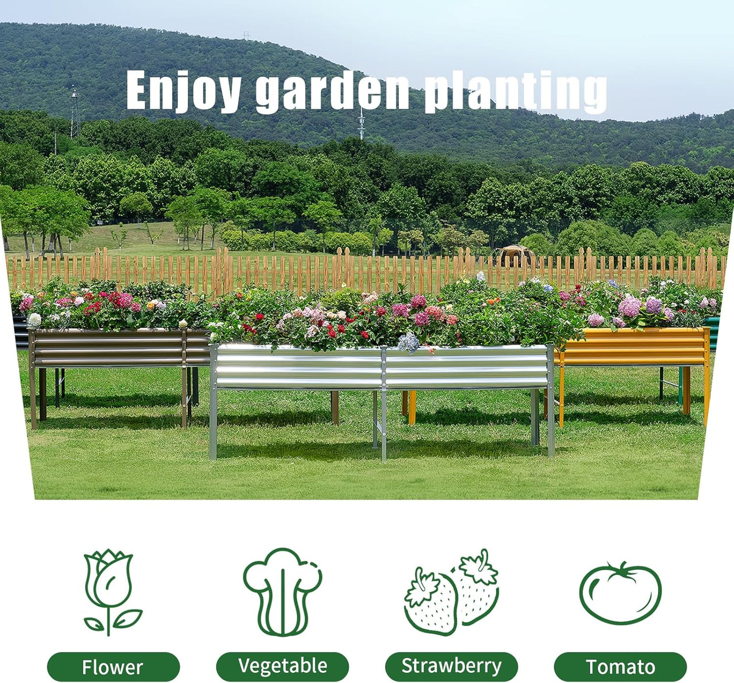 Land Guard Galvanized Raised Garden Bed with Legs, 96×24×32in Raised Garden Beds Outdoor with Drainage Holes, Planter Boxes Outdoor for Backyard, Patio, Balcony, 800lb Capacity, Silver