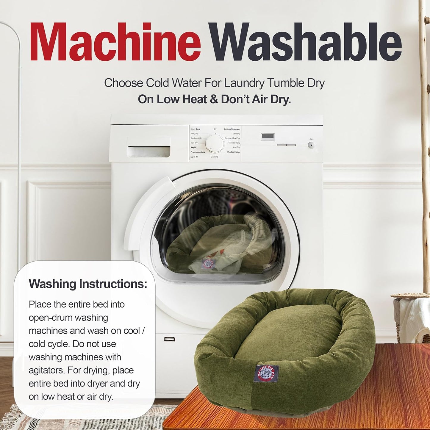 Majestic Pet 40 Inch Micro Velvet Calming Dog Bed Washable 40x29x9 (inch) – Cozy Soft Round Donut Dog Bed with Spine for Head Support - Pet Bed Large – Fern (2025)