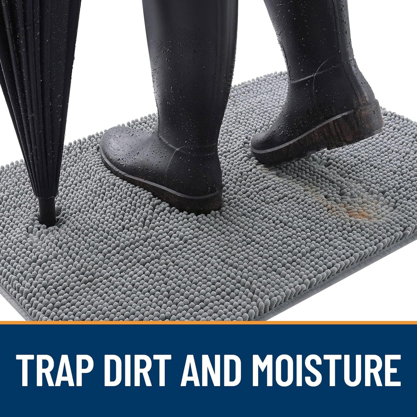 OLANLY Dog Door Mat for Muddy Paws 47x24, Absorbs Moisture and Dirt, Absorbent Non-Slip Washable Doormat, Quick Dry Chenille Mud Mat for Dogs, Entry Indoor Entryway Carpet for Inside Floor, Grey