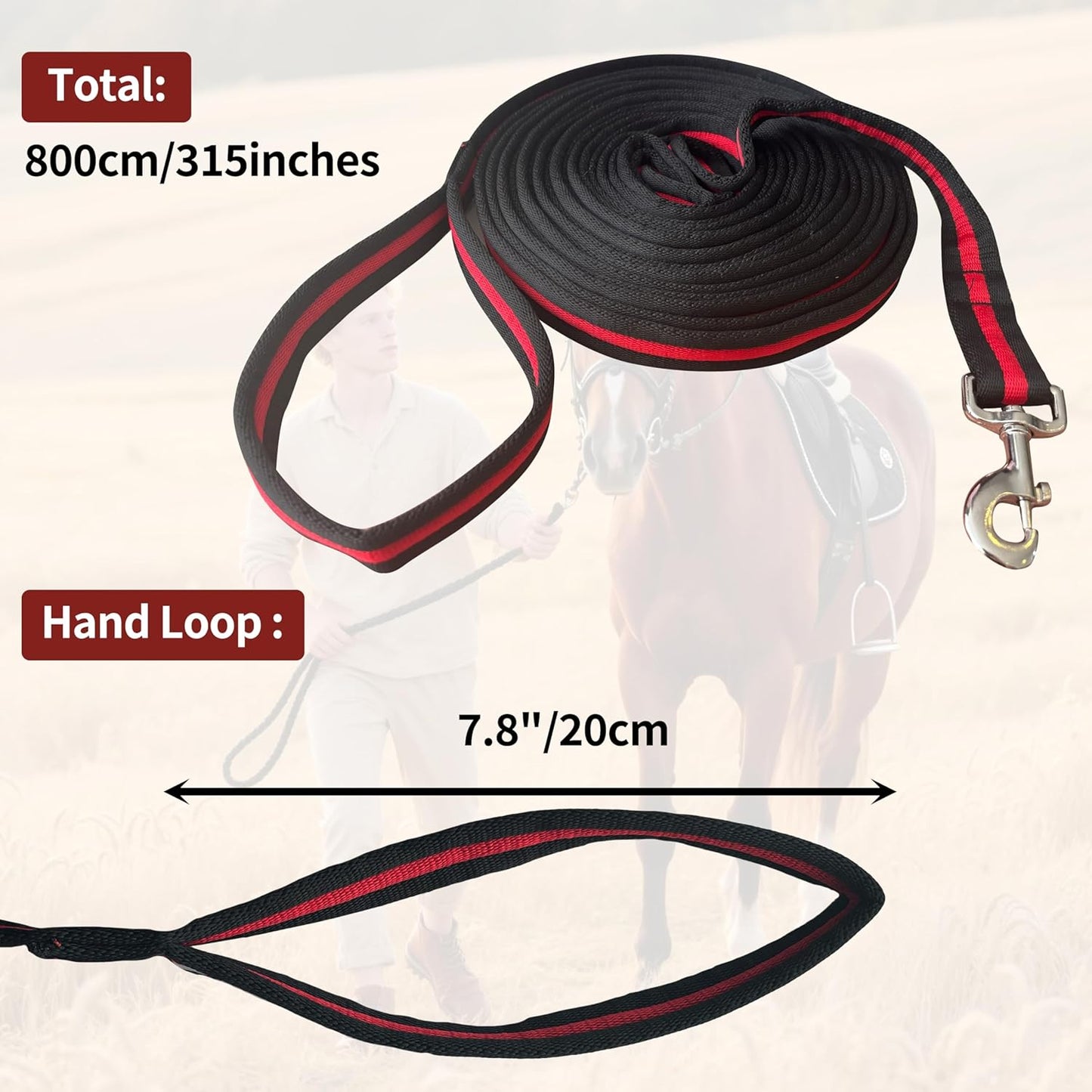 Lunge Line for Horse, Premium Equine Lunge Line with Swivel Bolt Snap for Accurate Equestrian Training, Competition, and Daily Use, 26 ft (8 Meters)