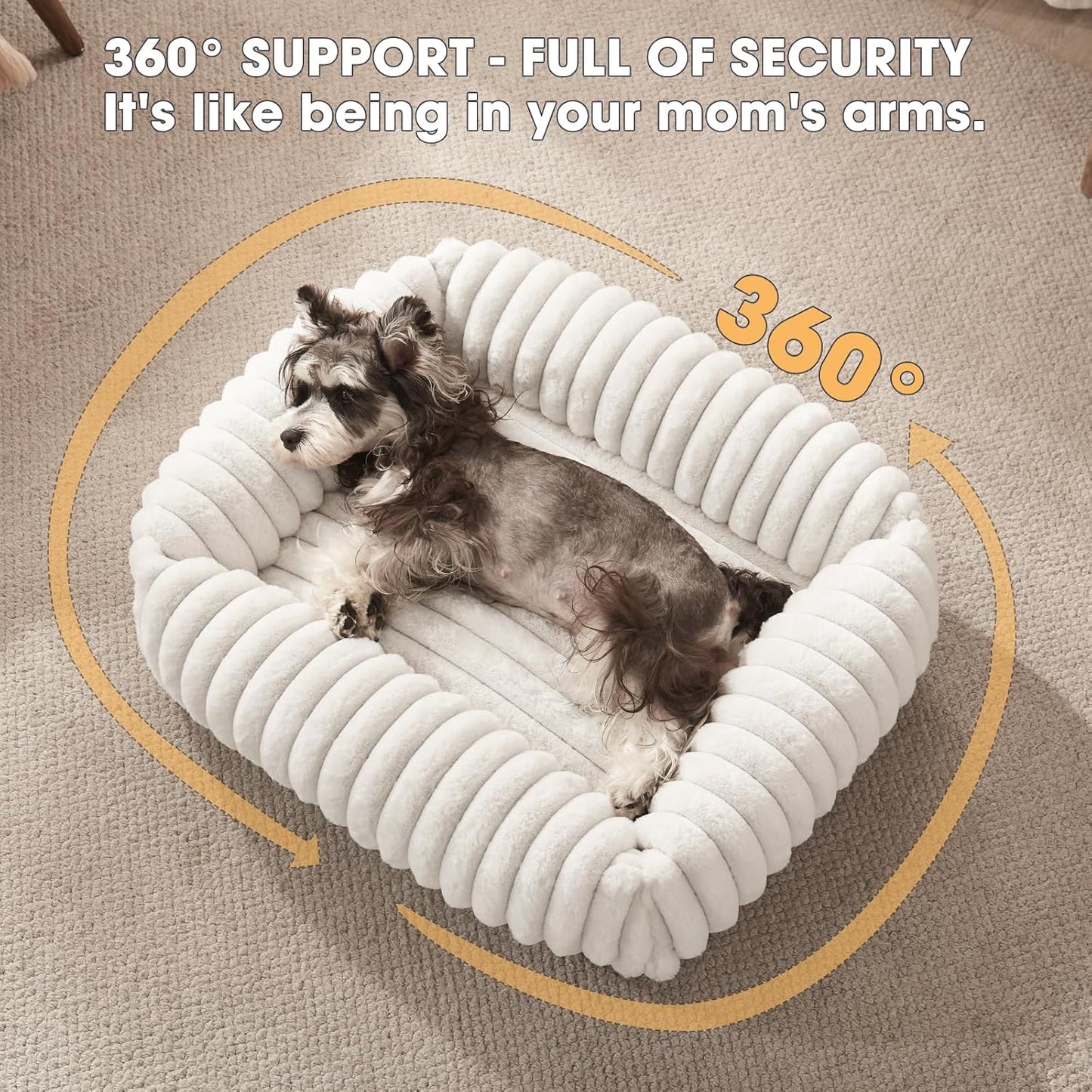 Dog Beds for Small Dogs, Washable Dog Bed with Removable Cover, Rectangle Soft Calming Sleeping Puppy Bed Durable Pet Cuddler with Anti-Slip Bottom, 20"x19"x6" Cream
