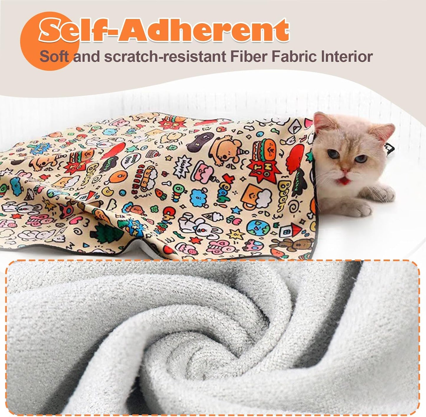 Cat Grooming Wrap, Cat Wrap Self-Adherent, Anti-Scratch Anti-Bite, Anti-Escape Grooming Bag for Cats Nail Clipping, Ear Cleaning, and Teeth Brushing (19.7 × 19.7" Paw Prints)