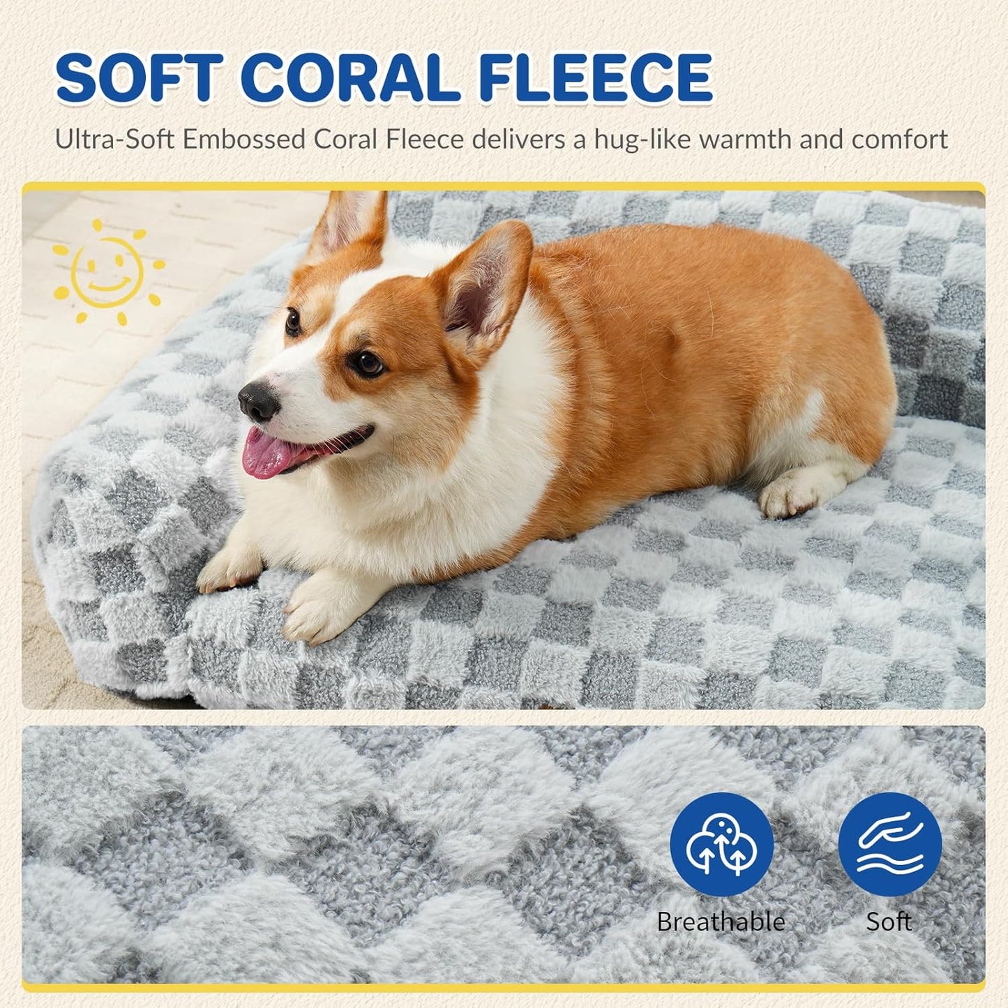 Cat Bed Cats Couch for Puppy and Kitten, Fluffy Pet Couch Small Dog Sofa Bed, Supportive Cat Sofa for Indoor Cats, Washable Cover & Non-Slip, 26 inch, Grey