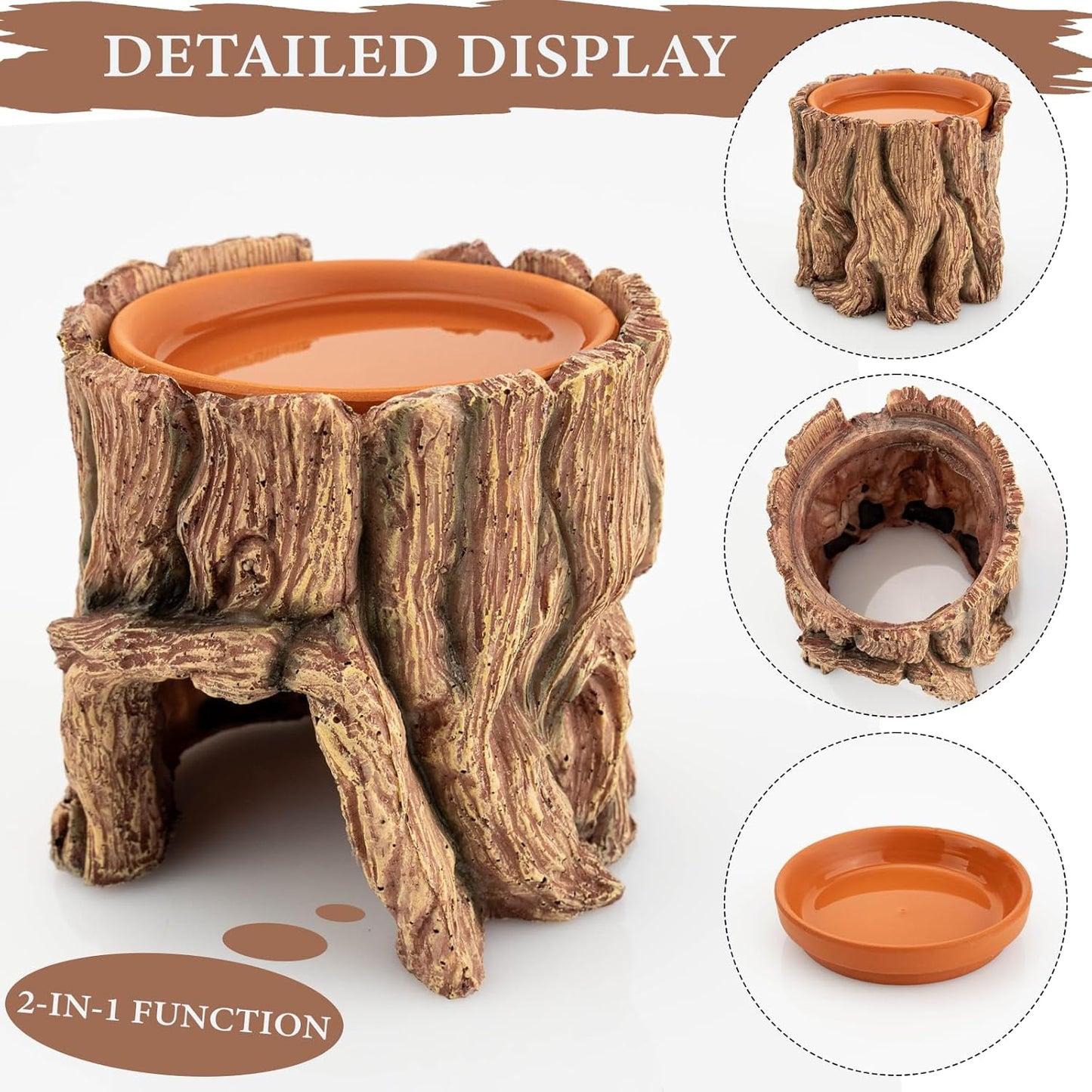 Reptile Hide Cave Resin – Moisture Keeping Reptile Shelter with Clay Water Basin for Leopard Gecko, Snake, Lizard, Amphibians – Humidifying Help Shedding & Natural Habitat Design,2in1