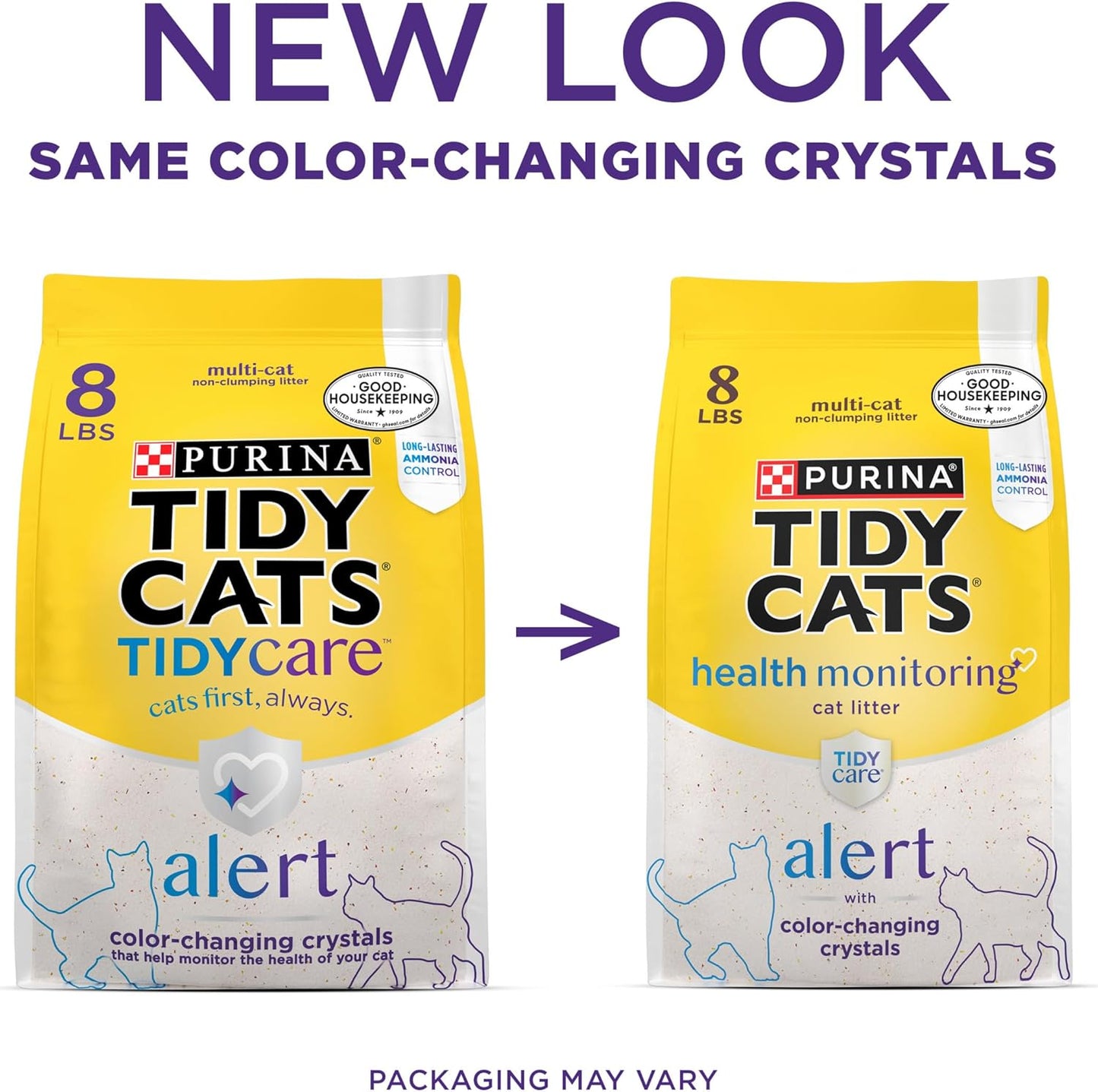Purina Tidy Cats Tidy Care Alert Cat Health Monitoring Non Clumping Cat Litter with Silica Crystals - 8 lb. Bag (Pack of 2)