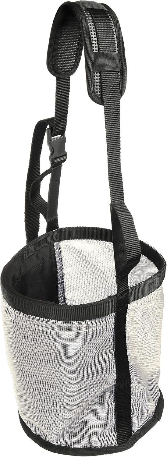 Majestic Ally Horse Feed Bag, Heavy Duty Nylon Mesh Grain Feed Bag, Adjustable Strap with Durable Snap and Elastic Straps, Comfort Neck Pad and Nose Pad- Large (Draft, Beige)