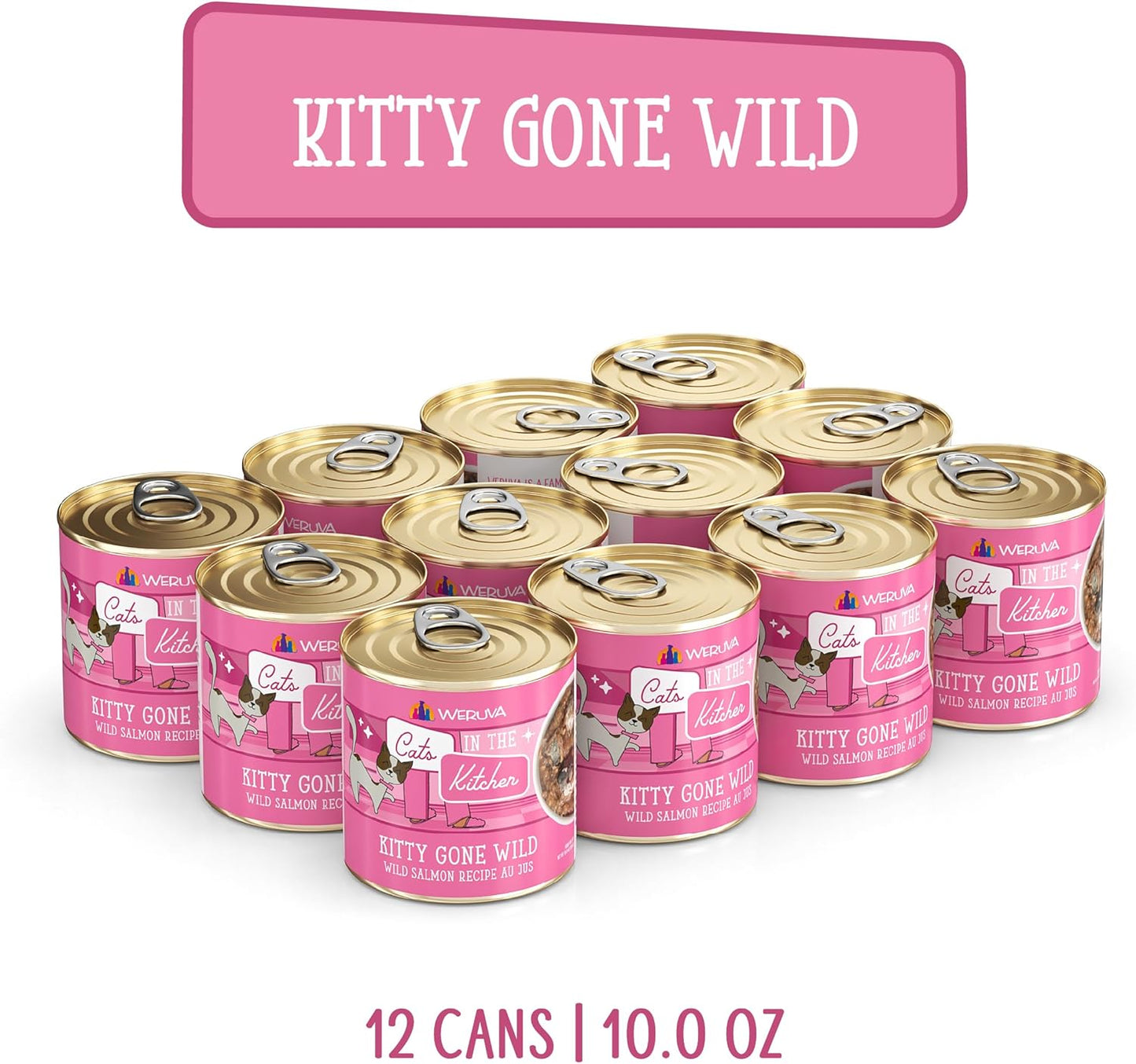 Weruva Cats in The Kitchen, Kitty Gone Wild Wet Cat Food, 10oz Can (Pack of 12)